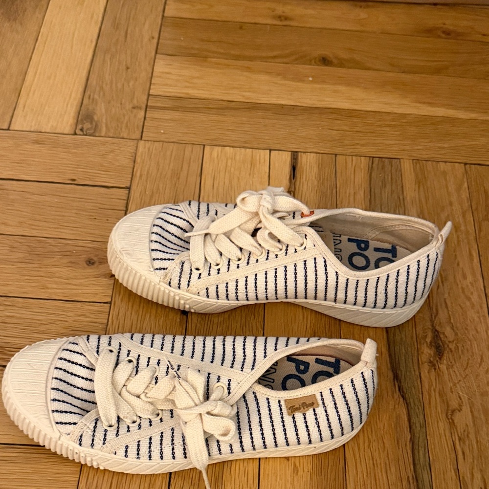 Toni Pons Cream and Navy Striped Sneakers